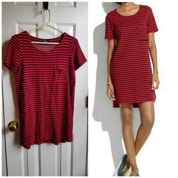 EUC Madewell Red Striped T-Shirt Dress - Picture 1 of 6